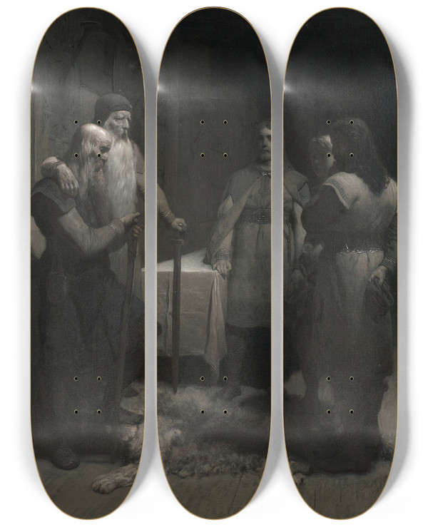 Triptych art skateboard deck of August Malmstrm King Bele And Thorsten Vikingsson by August Malmstrom (1829-1901)