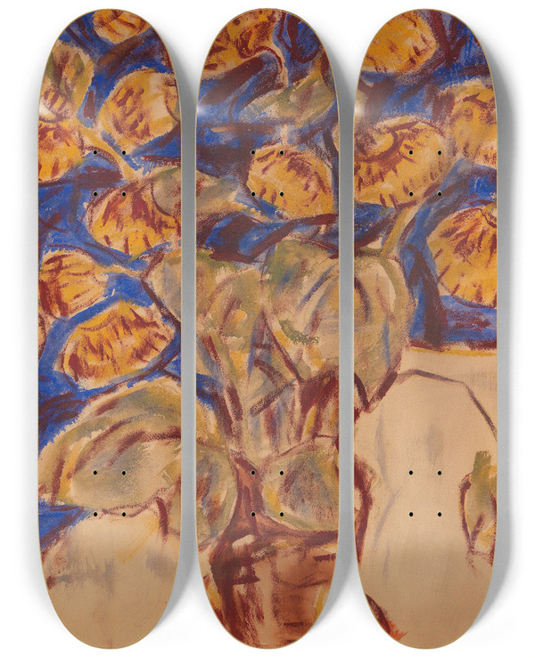 Triptych art skateboard deck of Christian Rohlfs Pantoffelblume by Christian Rohlfs (1849-1938)