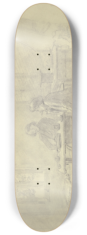 Jakob Frchtegott Dielmann - Bauernstube, zwei Maler beim Kaffee, der eine raucht eine Pfeife, der andere eine Zigarre 8.25 inch art skate deck