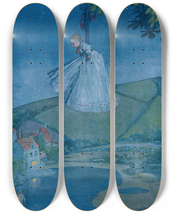 Triptych art skateboard deck of William Heath Robinson And Left Him To Have His Cry Out by William Heath Robinson (1872-1944)