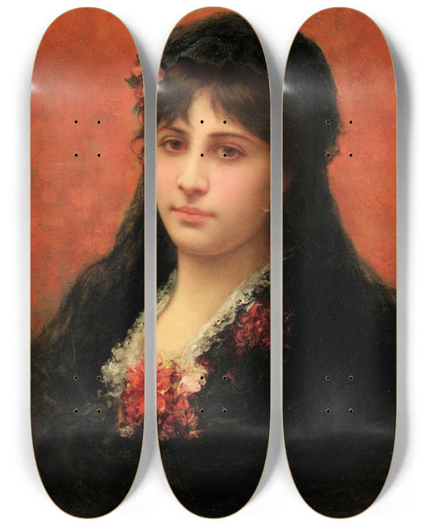 Triptych art skateboard deck of Emile Eismansemenowsky Portrait Dune Espagnole by Emile Eisman-Semenowsky (1853-1918)