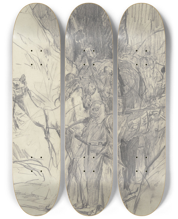 Triptych art skateboard deck of Wilhelm Gentz Rebel Chiefs by Wilhelm Gentz (1822-1890)