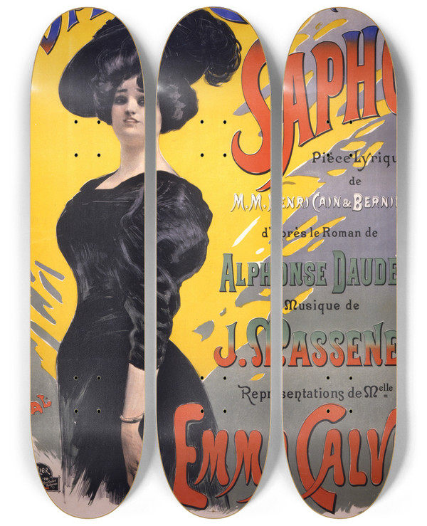 Triptych art skateboard deck of Jean De Paleologue Sapho Thtre De Lopracomique by Jean de Paleologue (1855-1942)