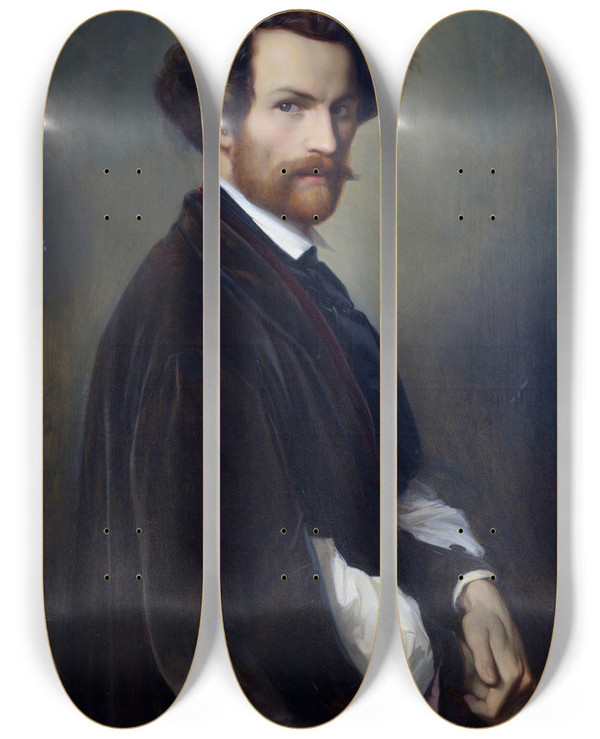 Triptych art skateboard deck of Alexander Heubel Self Portrait by Alexander Heubel (1813-1847)