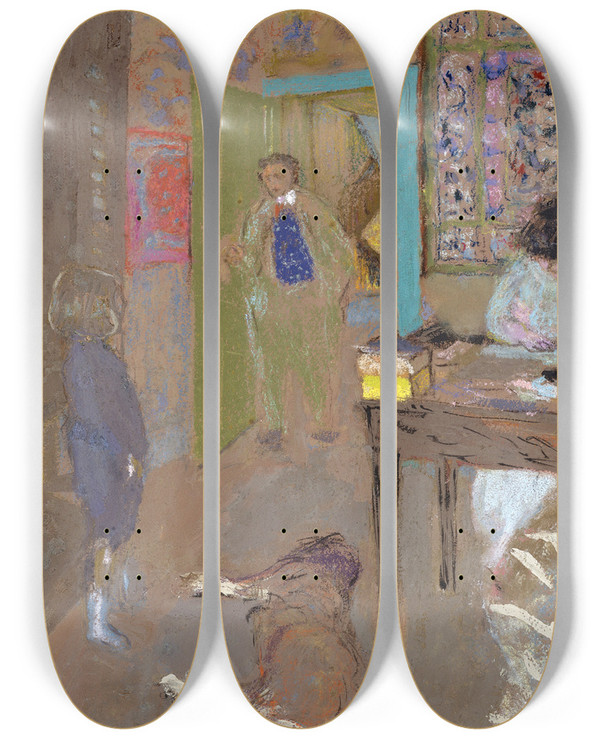 Triptych art skateboard deck of Douard Vuillard Interior At Saintjacut by douard Vuillard (1868-1940)