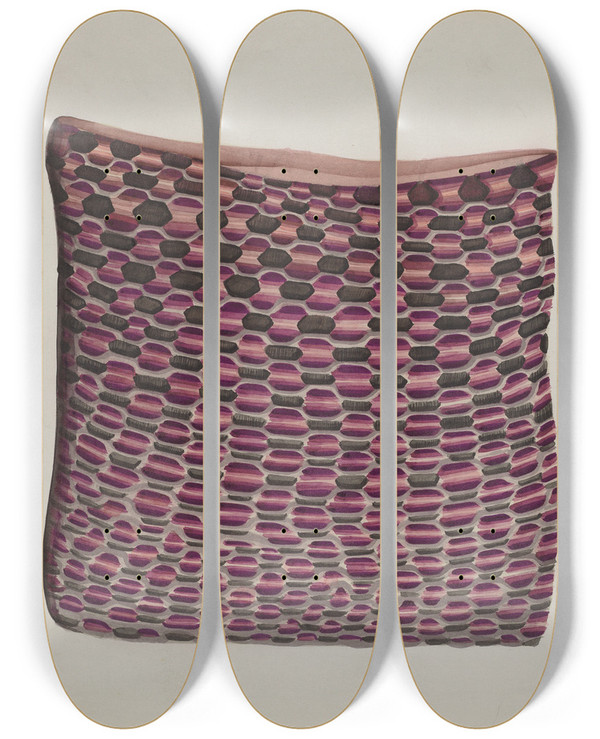 Triptych art skateboard deck of Natalie Simon Pillow by Natalie Simon
