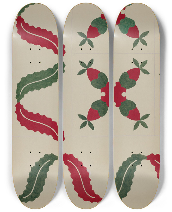 Triptych art skateboard deck of Dorothy Posten Quilt_3 by Dorothy Posten