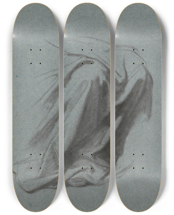Triptych art skateboard deck of Nicaise De Keyser Draped Fabric_3 by Nicaise De Keyser (1813-1887)
