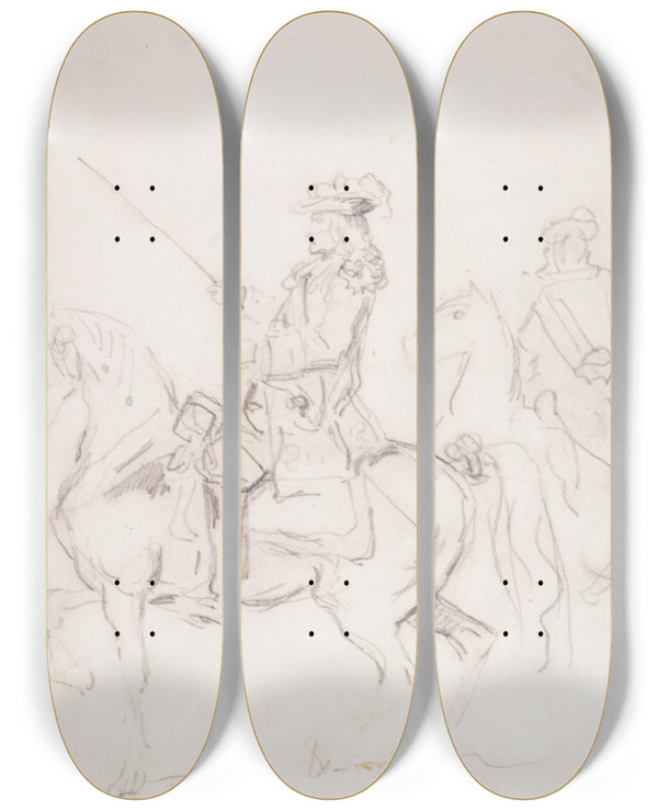 Triptych art skateboard deck of Hippolyte Bellang Le Marchal De Noailles by Hippolyte Bellange (1800-1866)