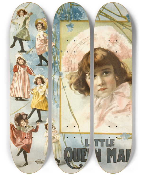 Triptych art skateboard deck of Courier Litho Co Little Queen Mab by Courier Litho Co (19-20-)