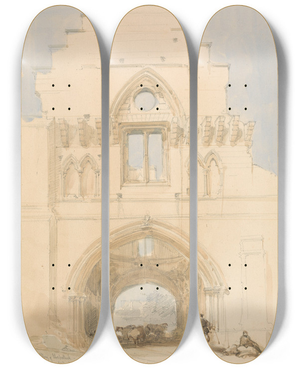 Triptych art skateboard deck of David Roberts Aberothock Abbey_1 by David Roberts (1796-1864)