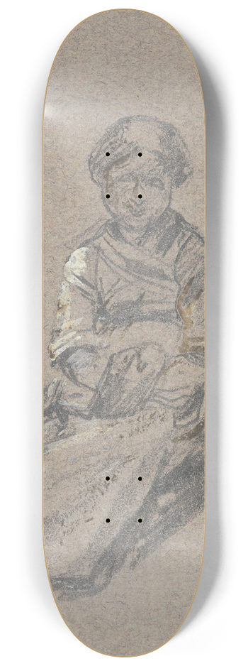 Jakob Frchtegott Dielmann - Sitzendes Mdchen von vorne gesehen, die Hnde in ihre Schrze gewickelt 8.25 inch art skate deck