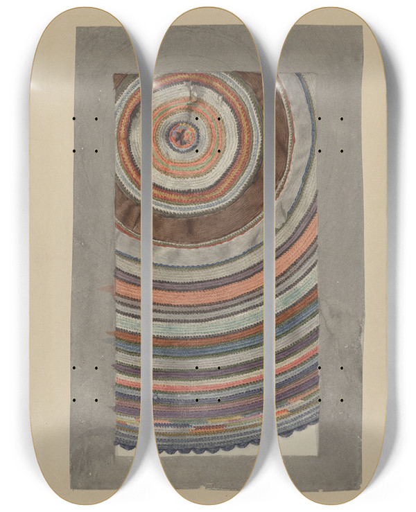 Triptych art skateboard deck of Elizabeth Moutal Shaker Circular Rug by Elizabeth Moutal