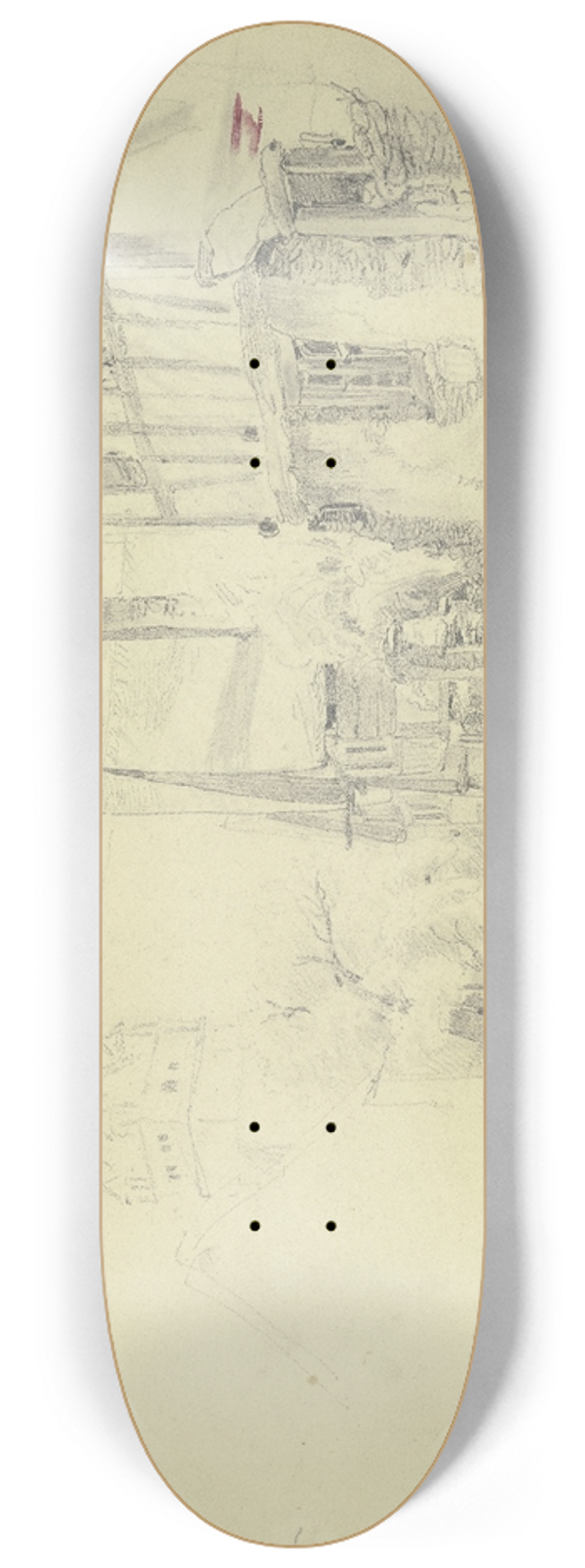 Jakob Frchtegott Dielmann - Strae im Dorf, rechts kommt aus dem Hause ein Mdchen heraus, im Hintergrund ein Turm 8.25 inch art skate deck
