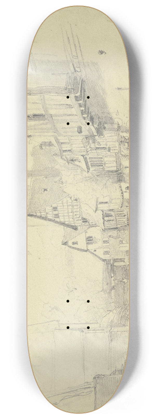 Jakob Frchtegott Dielmann - Strae mit breitem Bach, an dem zwei Frauen waschen 8.25 inch art skate deck