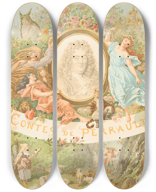 Triptych art skateboard deck of A Guillon Contes De Perrault by A Guillon (19-)
