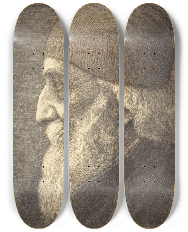 Triptych art skateboard deck of Alphonse Legros Selfportrait 13Th Plate_1 by Alphonse Legros (1837-1911)