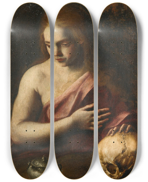 Triptych art skateboard deck of Bartolomeo Guidobono Saint Mary Magdalen by Bartolomeo Guidobono (1654-1709)