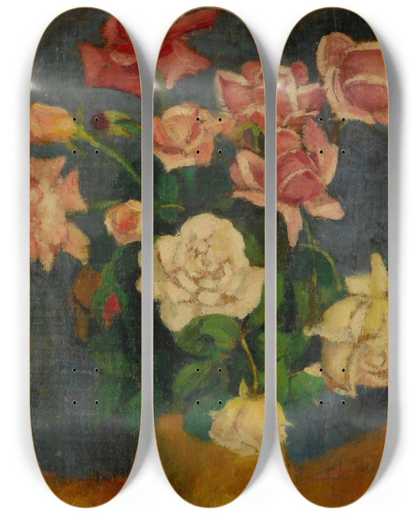 Triptych art skateboard deck of Aristide Maillol Vase De Roses by Aristide Maillol (1861-1944)