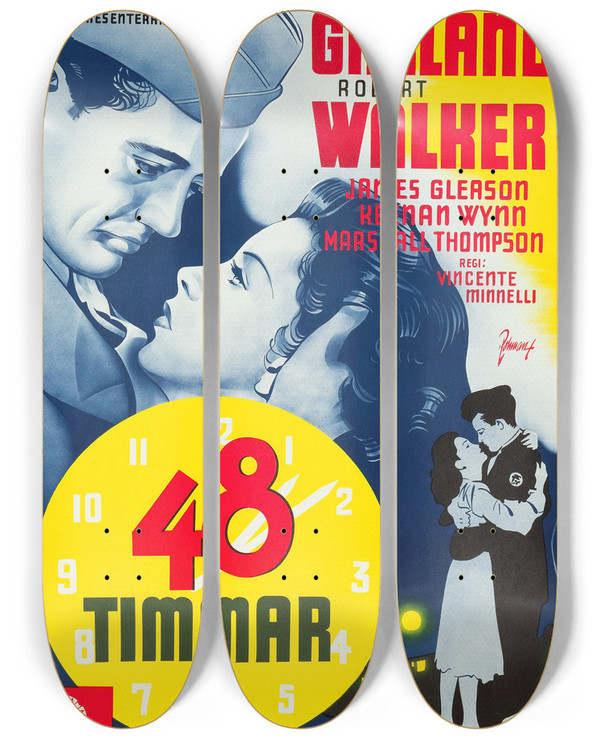 Triptych art skateboard deck of Eric Rohman The Clock by Eric Rohman (1891-1949)