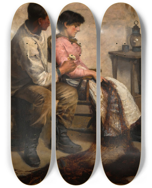 Triptych art skateboard deck of Benjamin Arthur Bateman Courtship by Benjamin Arthur Bateman (1847-1894)