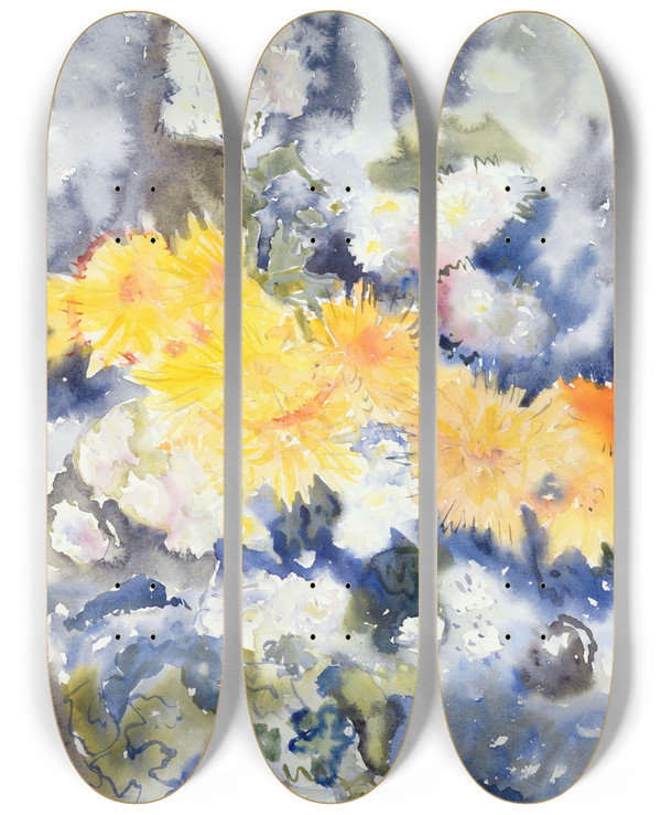 Triptych art skateboard deck of Charles Demuth Yellow And Blue by Charles Demuth (1883-1935)