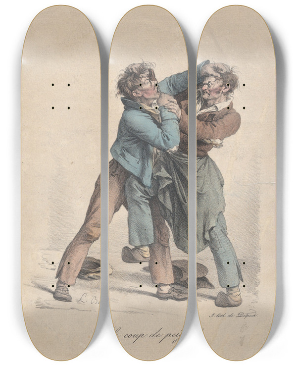 Triptych art skateboard deck of Louis Lopold Boilly The Comb Punch by Louis Leopold Boilly (1761-1845)