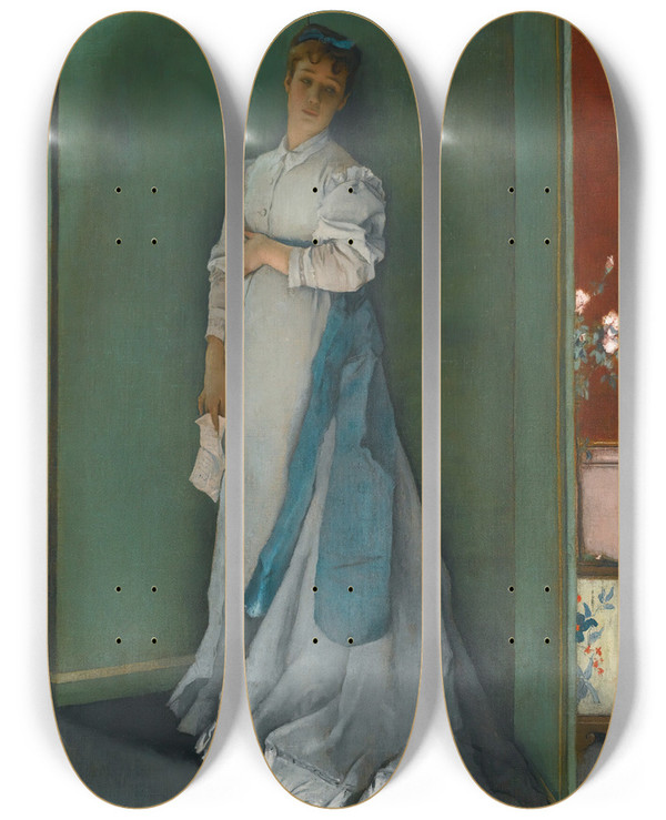 Triptych art skateboard deck of Alfred Stevens Lemotionne by Alfred Stevens (1817-1875)