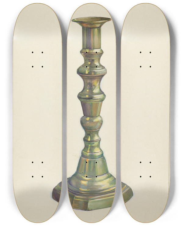Triptych art skateboard deck of Mina Lowry Candlestick_2 by Mina Lowry (1894-1942)