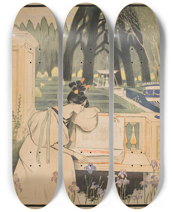 Triptych art skateboard deck of Santiago Rusiol Fulls De La Vida by Santiago Rusinol (1861-1931)