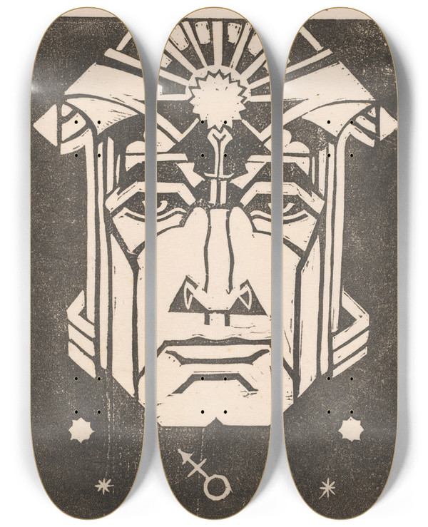 Triptych art skateboard deck of Henri Van Der Stok Mars by Henri van der Stok (1870-1946)