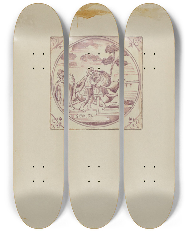 Triptych art skateboard deck of John Dixon Fireplace Tiles by John Dixon