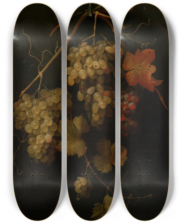 Triptych art skateboard deck of Frans Van Everbroeck Traubenstillleben by Frans Van Everbroeck (1654-1672)