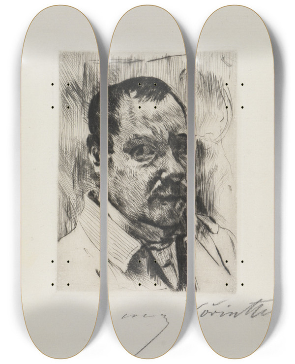 Triptych art skateboard deck of Lovis Corinth Selbstbildnis_4 by Lovis Corinth (1858-1925)