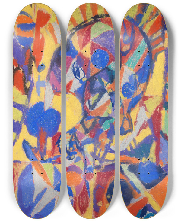 Triptych art skateboard deck of Adolf Hlzel Komposition_5 by Adolf Holzel (1853-1934)