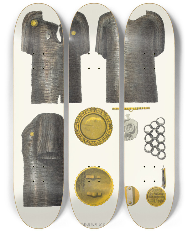 Triptych art skateboard deck of Fedor Grigoryevich Solntsev Kolchuga by Fedor Grigoryevich Solntsev (1801-1892)