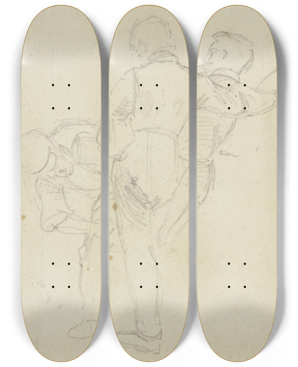 Triptych art skateboard deck of Jakob Becker Drei Hufschmiede Bei Der Arbeit_1 by Jakob Becker (1810-1872)