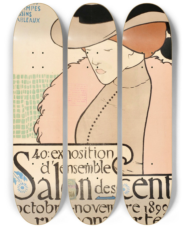Triptych art skateboard deck of Henri Evenepoel Salon Des Cent by Henri Evenepoel (1872-1899)