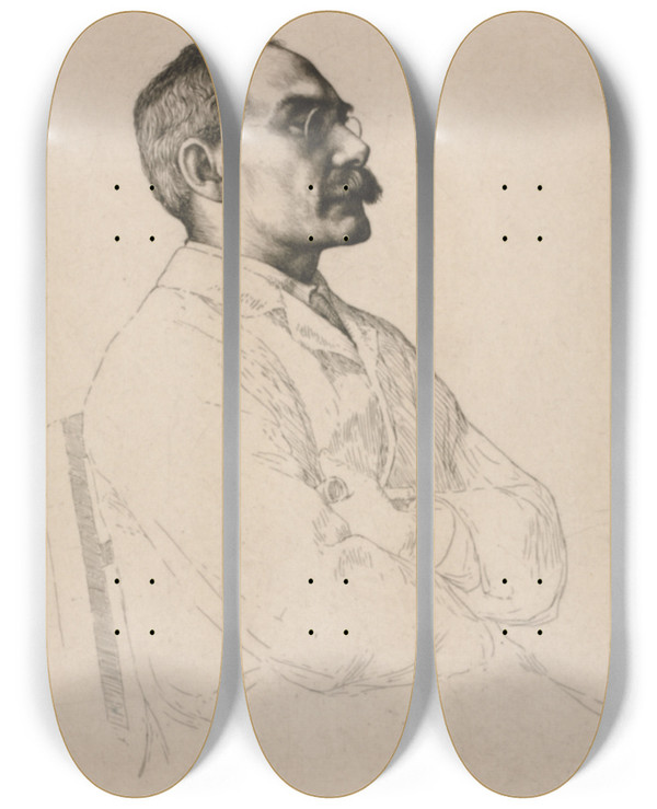 Triptych art skateboard deck of William Strang Sir Rudyard Kipling by William Strang (1859-1921)