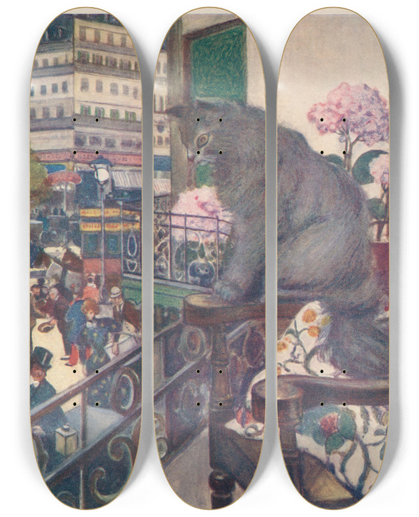 Triptych art skateboard deck of Adolph Birkenruth The View From The Balcony by Adolph Birkenruth