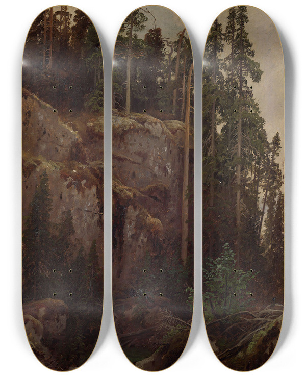 Triptych art skateboard deck of August Cappelen Landscape Study With A Precipice by August Cappelen (1827-1852)