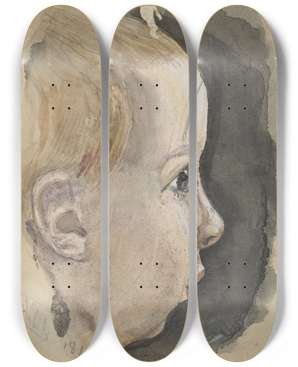 Triptych art skateboard deck of August Alleb Portret Van Anna Alleb by August Allebe (1838-1927)