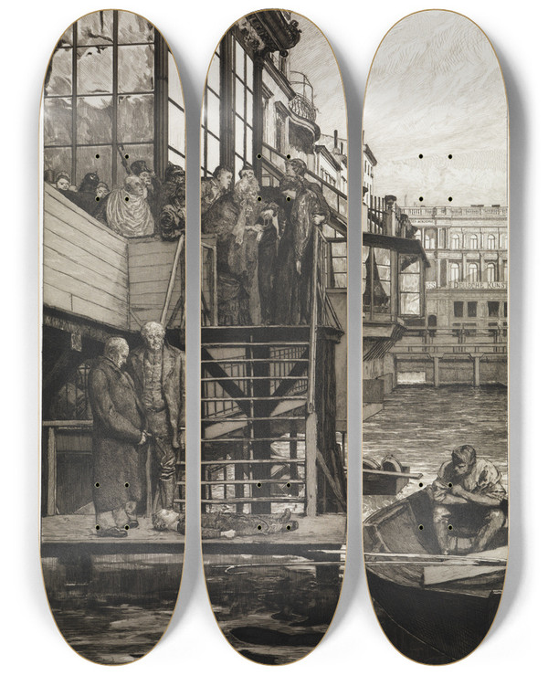 Triptych art skateboard deck of Max Klinger Eine Mutter Ii Dramen Opus Ix Blatt 4 by Max Klinger (1857-1920)