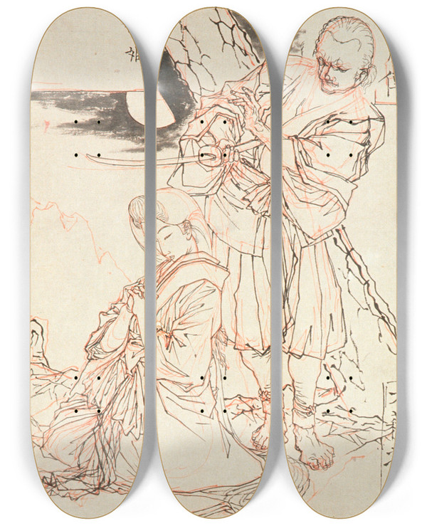 Triptych art skateboard deck of Tsukioka Yoshitoshi Chjhime by Tsukioka Yoshitoshi (1839-1892)