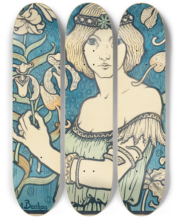 Triptych art skateboard deck of Paul Berthon Salon Des Cent_2 by Paul Berthon (1872-1909)