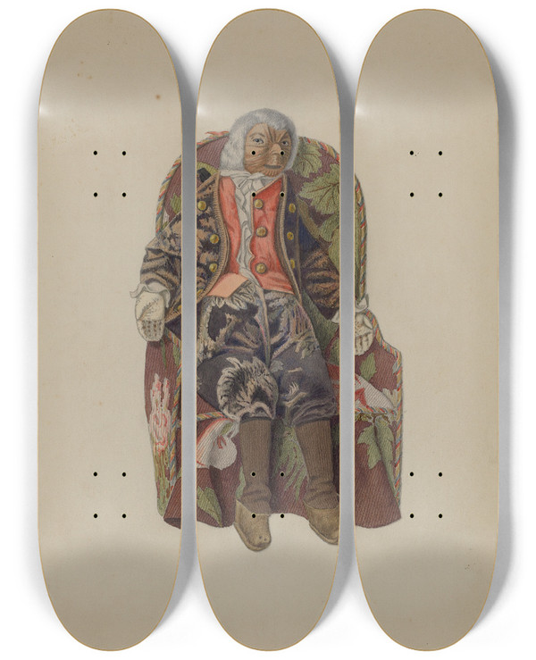 Triptych art skateboard deck of Jacob Gielens Nut Head Doll by Jacob Gielens
