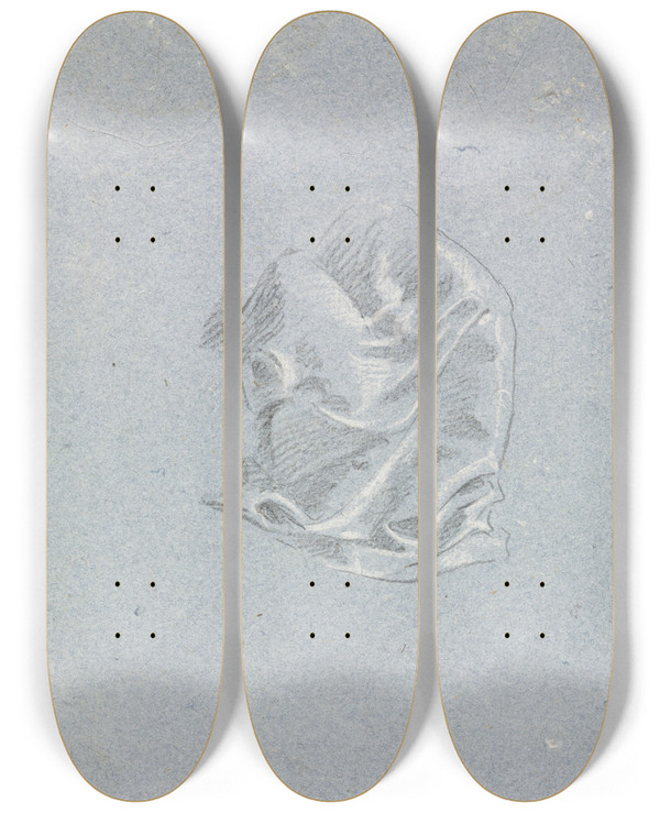 Triptych art skateboard deck of Francesco Lorenzi Drapery Study_10 by Francesco Lorenzi (1723-1787)