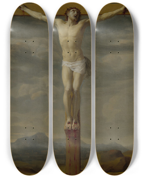 Triptych art skateboard deck of Eustache Le Sueur Crucifixion by Eustache Le Sueur (1616-1655)