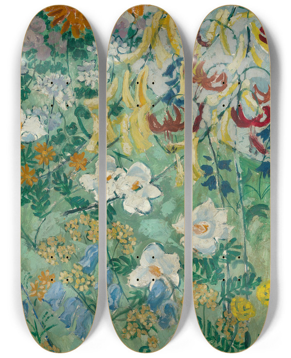 Triptych art skateboard deck of August Babberger Blumen_1 by August Babberger (1885-1936)