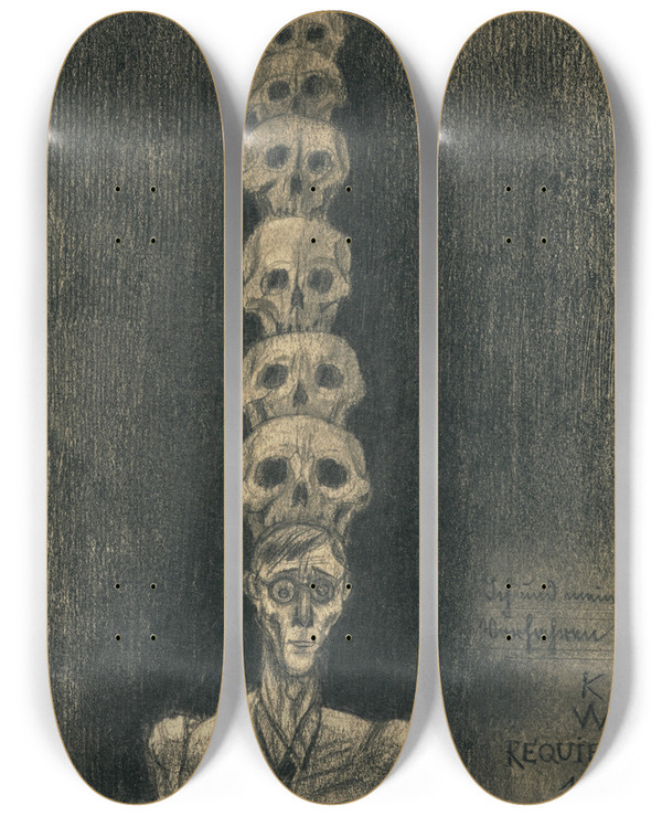 Triptych art skateboard deck of Karl Wiener Requiem by Karl Wiener (1901-1949)